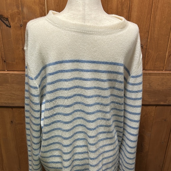 Reformation Recycle 100% Cashmere Luxrury Sailbor Parisian Blue Striped Sweater - Picture 6 of 6